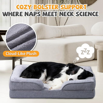Makigued Orthopedic Dog Bed for Medium Dogs Egg Crate Foam Pet Sofa with Waterproof Liner, Removable Washable Cover, Nonslip Bottom, Cozy Couch for Medium Dogs and Cats, 35.0 x 24.8X 6.7 in, Grey