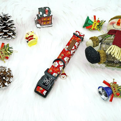 Elegant little tail Christmas Dog Collar, Pet Collar Cotton Soft Santa Claus Winter Dog Collars Holiday with Quick Release Buckle Pet Puppy Collar for Small Puppy