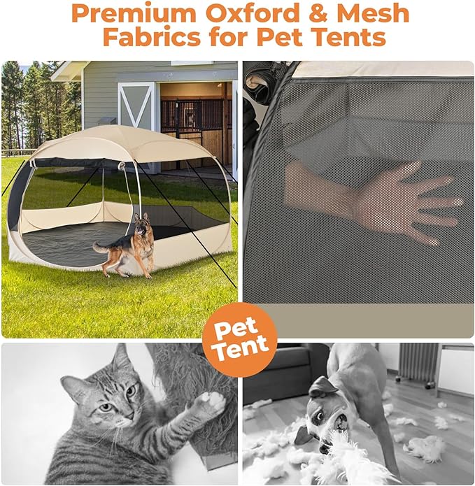 EighteenTek® XXLarge Popup Portable Dog Houses 10'x4.8'H Assembly-Free Gazebo-Style Dog Cot Cat Playpen Screen Pet Tent Sun Shade Shelter Dog Bed with Canopy for Outdoor Anti-Bugs with Leakproof Floor