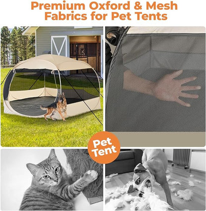EighteenTek® XXLarge Popup Portable Dog Houses 10'x4.8'H Assembly-Free Gazebo-Style Dog Cot Cat Playpen Screen Pet Tent Sun Shade Shelter Dog Bed with Canopy for Outdoor Anti-Bugs with Leakproof Floor