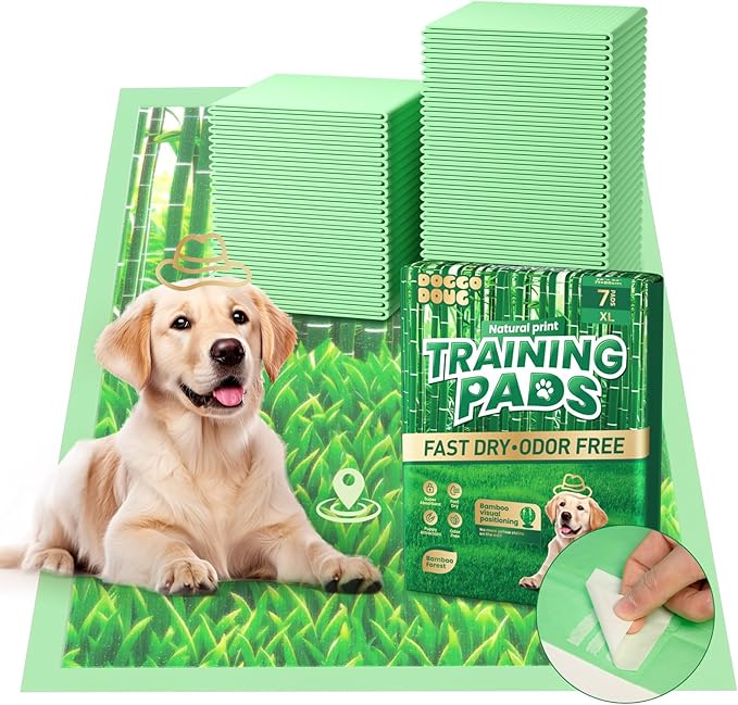 DOGGO DOUG Puppy Pads XL 7 Count - 28"x34" Extra Large Pee Pads for Dogs Odor Blocking, Leak-Proof Potty Training Pad Super Absorbent, 6-Layer Leak-Bamboo Patterns Dog Pads