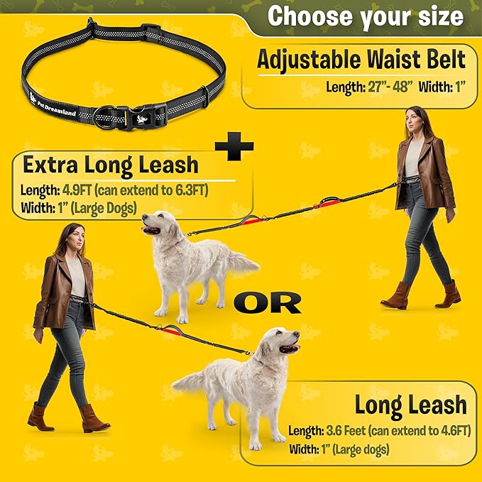 Pet Dreamland Exquisite Hands Free Dog Leash for Large Dogs. Ultimate Comfort & Freedom for Running, Walking, Hiking. Premium Quality, Durable & Versatile Waist Leash. Your Dog Will Love It.