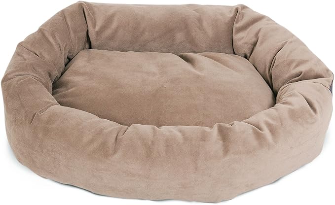 Majestic Pet 52 Inch Suede Calming Dog Bed Washable – Cozy Soft Round Dog Bed with Spine Support for Dogs to Rest their Head - Fluffy Donut Dog Bed 52x35x11 (Inch) - Round Pet Bed X- Large – Stone