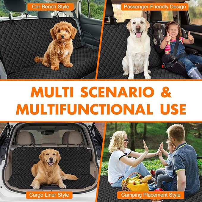 NECKORY Backseat Cover for Dogs, Waterproof and Non-Slip Pet Bench Seat Covers, Car Seat Protector for Back Seat, Universal Size Rear Car Seat Cover Fits Cars, Trucks and SUVs, L-Carbon Black