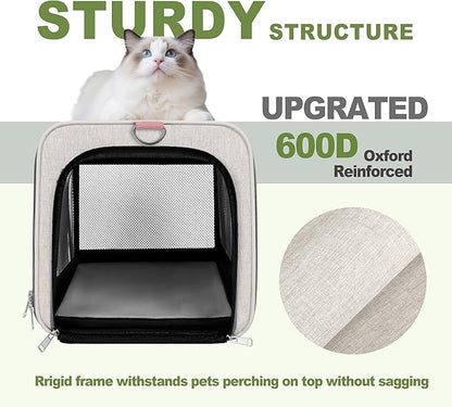 GAPZER Cat Carrier American Airline Approved 18x11x11, Top Opening Sturdy Soft Pet Carrying Bag See Through, Mini Dog Hard Bottom Crate Kennel Case, 4-Side-Ventilation Mesh Cage Toy Poodle Biege