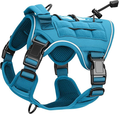 Heavy-Duty Tactical Dog Harness for Large Dogs, No Pull Adjustable Reflective Pet Vest with Molle System, K9 Military-Grade Control for Service Training, Outdoor & 10+ Breeds, Blue, Small