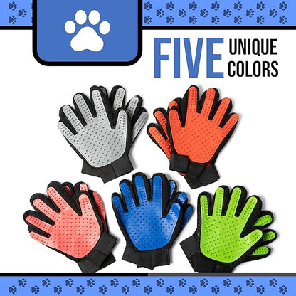 Pet Grooming Gloves – 1 Pair – Deshedding & Bath Massage Mitts for Dogs & Cats – Choose from 5 Colors – Adjustable, Reusable & Easy to Clean (Blue)