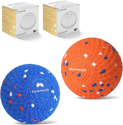 Aquamorph 2 Pack Interactive Dog Balls - Auto Moving Bouncing Vibrating Washable Dog Toys for Large Medium Dogs, Type-C Rechargeable, Blue and Orange, Grid Pattern