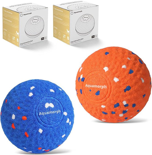 Aquamorph 2 Pack Interactive Dog Balls - Auto Moving Bouncing Vibrating Washable Dog Toys for Large Medium Dogs, Type-C Rechargeable, Blue and Orange, Grid Pattern