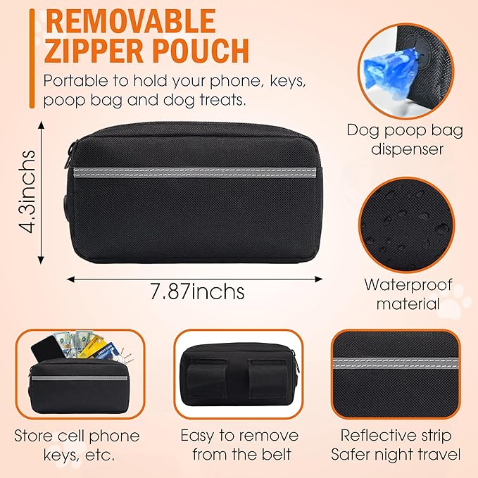Hands Free Dog Leash with Waist Belt – No-Pull Bungee, Dual Padded Handles & Zipper Pouch for Running, Walking & Training – Adjustable Waist Leash for Large & Medium Dogs (Orange)
