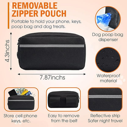 Hands Free Dog Leash with Waist Belt – No-Pull Bungee, Dual Padded Handles & Zipper Pouch for Running, Walking & Training – Adjustable Waist Leash for Large & Medium Dogs (Orange)