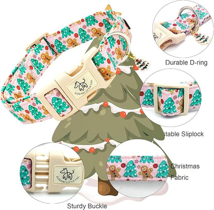 Elegant little tail Christmas Dog Collar, Pet Collar Cotton Soft Gingerbread Man Winter Dog Collars Holiday with Quick Release Buckle Pet Puppy Collar for Large Dogs