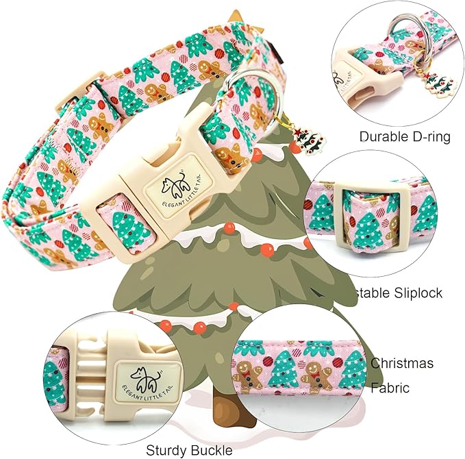 Elegant little tail Christmas Dog Collar, Pet Collar Cotton Soft Gingerbread Man Winter Dog Collars Holiday with Quick Release Buckle Pet Puppy Collar for X-Small Puppy
