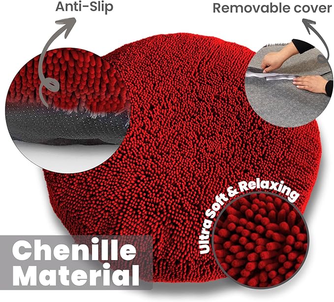 Muddy Mat®Cloud K-9 Bed for Dogs & Cats, Soft & Relaxing Donut Dog Bed, Chenille Material, Removable Cover, Washable & Dryer Safe–Red Medium(35'x35')