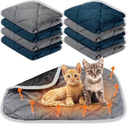 Clysee 8 Pack Self Heating Cat Mat Self Warming Cat Bed Extra Warm Thermal Pet Bed Mat Reflects Body Heat Washable Dog Crate Pad for Indoor Outdoor Pets(Gray, Blue,16 x 20 Inch)