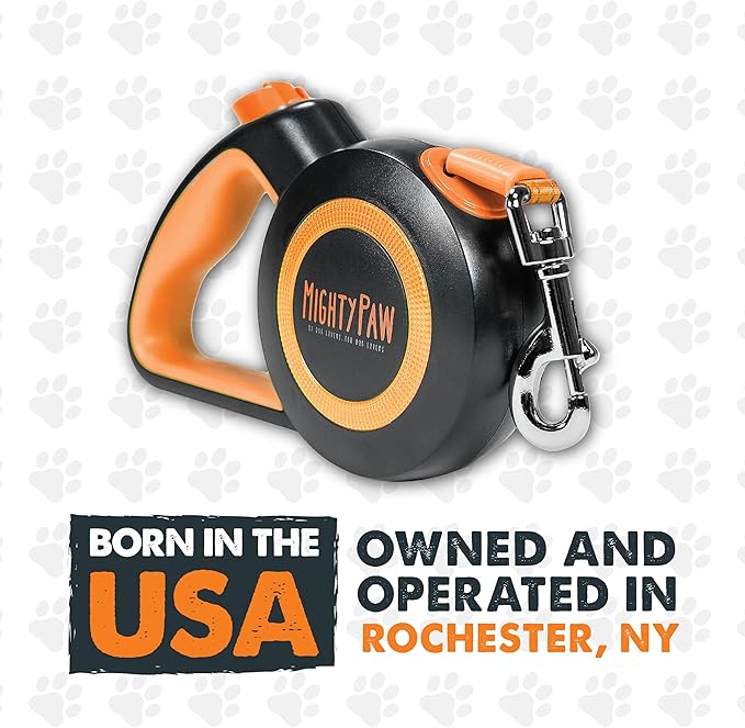 Mighty Paw Retractable Dog Leash 2.0 - Auto-Locking Button for The Control When You Need - Stainless Steel Coil for Smooth Retraction - Super Reflective Ring for Nighttime Visibility - No More Tangle