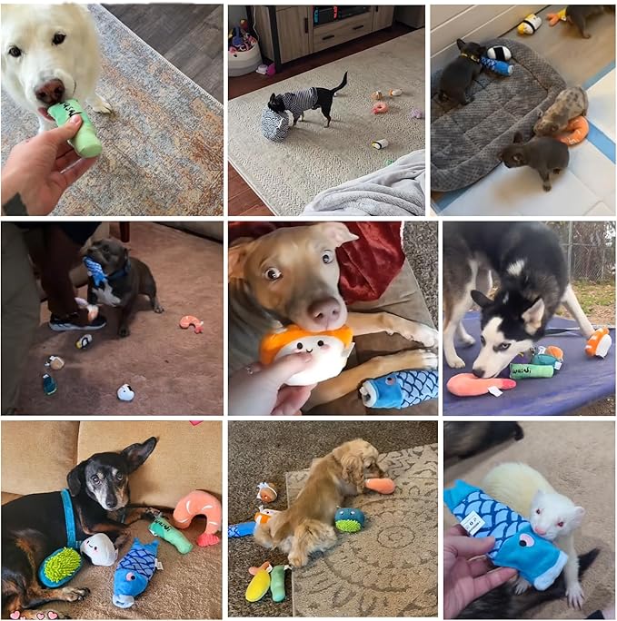 Nocciola 10 PCS Sushi Small Dog Toys to Keep Them Busy, Cute Stuffed Puppy Toys with Bag, Plush Dog Squeaky Toy for Small to Medium Dog Christmas Stocking Stuffers