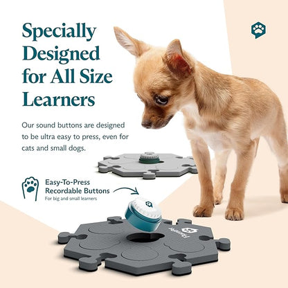 FluentPet Speak Up! Get Started Kit with Clearer Upward-Facing Sound - 6 Recordable Buttons for Dogs & 3 Grey HexTiles | Dog & Cat Communication Buttons Set | with Batteries