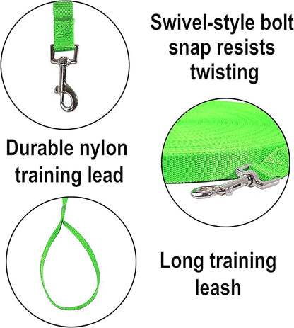 Hi Kiss Dog/Puppy Obedience Recall Training Agility Lead - 15ft 20ft 30ft 50ft 100ft Training Leash - Great for Training, Play, Camping, or Backyard (100 Feet, Green)