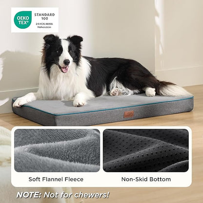 Bedsure Memory Foam Dog Beds Large Sized Dog - Orthopedic Pet Beds for Crate with Removable Washable Cover and Nonskid Bottom, Plush Flannel Fleece Top Pet Mat, Grey