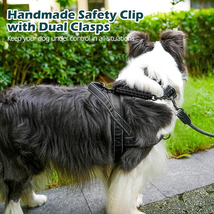 PetBonus Dog Collar Safety Clip, Handmade Backup Safety Strap for Dog Harness, Prong, Pinch Collar, Double Ended Clasp Leash Connector (Black)