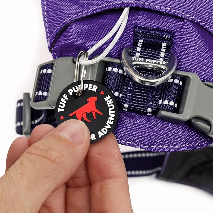 Tuff Pupper All-Day Wear Dog Harness | for Walking, Trail Running, Hiking | Front & Back Leash Clips | Reflective Trim | Easy On/Off Buckles | Lightweight Breathable | No Pull Design (Small, Purple)