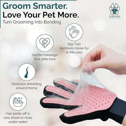 Pet Grooming Gloves for Dogs & Cats – Premium 259-Tip Deshedding & Massage Mitts, Easy-Peel Hair Removal, Adjustable Strap, 1 Pair (Blue/Pink) (Pink)