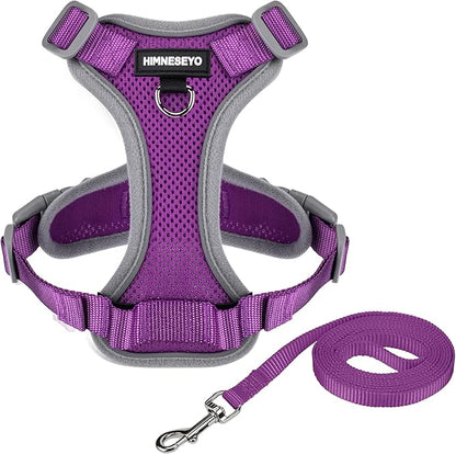 Small Dog Harness and Leash Set，No Pull Adjustable Pet Harness for Small Dogs ，Breathable Mesh Reflective Dog Vest Harness (Purple, S)