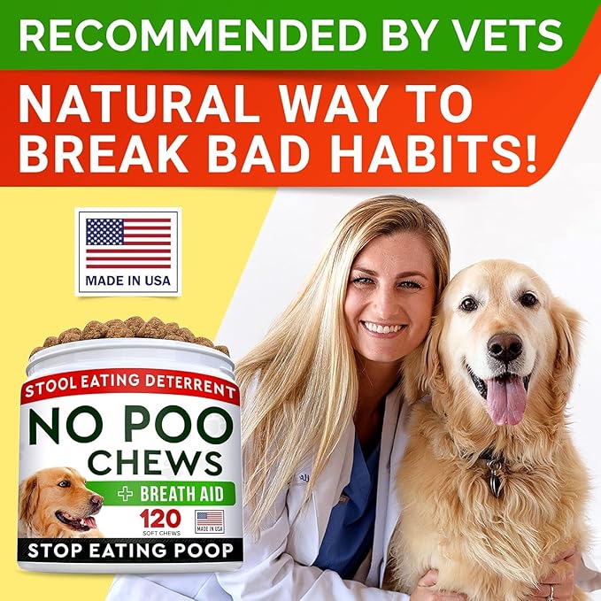 STRELLALAB No Poo Chews for Dogs - Coprophagia Deterrent with Probiotics, Enzymes & Breath Aid Support - Stop Dog Poop Eating (Turkey)