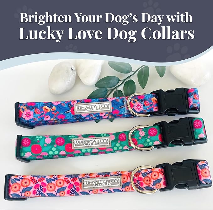 Lucky Love Dog - Easy Click Buckle Dog Collar with Leash Set Combo, Durable & Comfortable for Male & Female Dogs, Pet Collar for Small Dogs, Secure Fit - Floral Rosie Combo, Small
