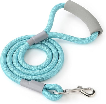 Mile High Life Dog Leash, with Comfortable Padded Handle, Turquoise Nylon Rope Leash with Steel Tips, Heavy Duty 4 Feet Pet Leashes (Turquoise,48 Inches)