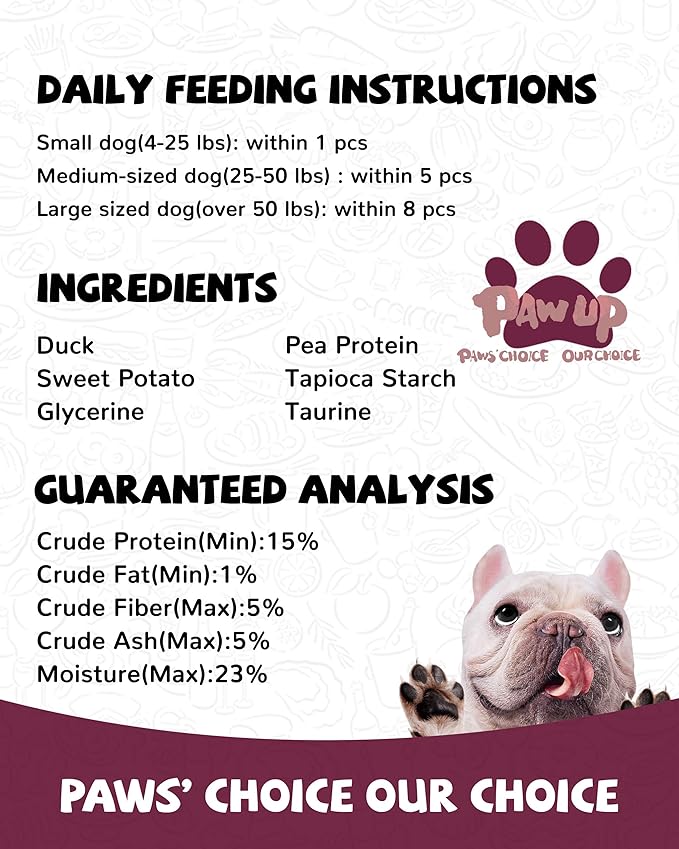PAWUP Duck & Sweet Potato Dog Treats, High Protein Chews with Taurine for Small & Medium Dogs, Gentle on Sensitive Stomachs, 12.5 oz