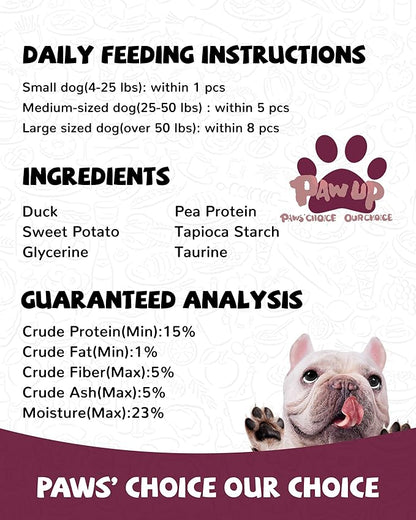 PAWUP Duck & Sweet Potato Dog Treats, High Protein Chews with Taurine for Small & Medium Dogs, Gentle on Sensitive Stomachs, 12.5 oz