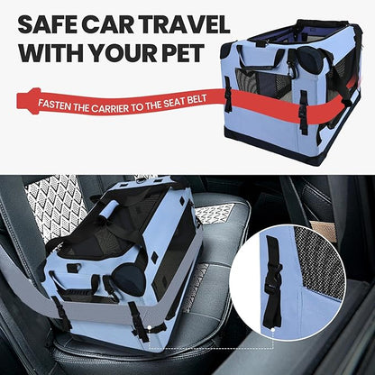 PEGIC Large Cat Carrier for Car Travel, Pegic Soft Sided Collapsible Pet Carrier for Outdoor and Indoor Uses, Roomy Extra Large Cat Carrier for 2 Kittens, Large Cat or Puppies Up to 50lbs (Blue)