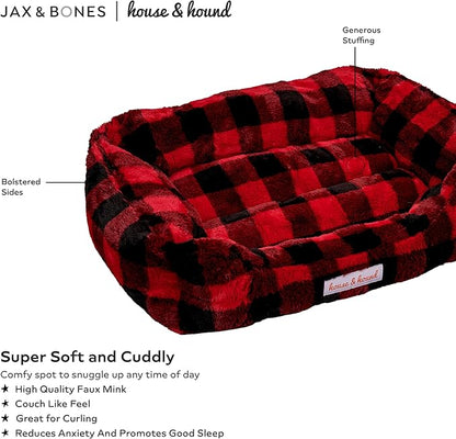 Jax & Bones Relaxer Plaid Dog Bed - Machine Washable Pet Bed for Medium Size Dogs - Hides Shedding Hair, Easy to Clean, Sleep Enhancing