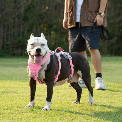 Huntboo Escape Proof Dog Harness, Escape Artist Harness, Reflective Harness with Padded Handle, Breathable, Durable, Adjustable Vest for Medium Dogs Walking, Training, and Running Gear (Pink,L)