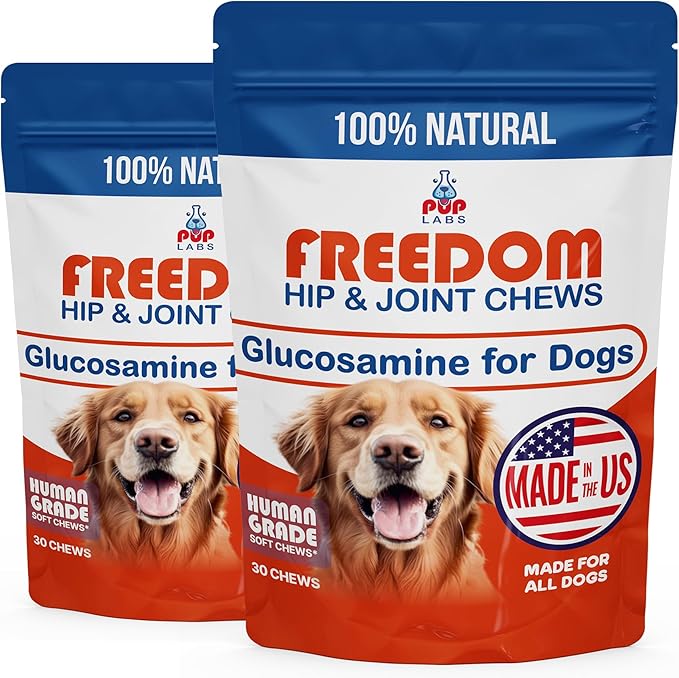 Pup Labs Freedom Joint Chews, Dog Glucosamine Packed with Super Nutrients, Delicious Hip and Joint Chews for Dogs, Pain Relief for Dog Joints to Keep Your Pup Happy and Active, Made in USA, 2-Pack