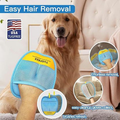 TUGFREE Pet Hair Removal Glove for Dogs & Cats, Electrostatic Magic Brush Grooming & Washable Fur Remover Mitt for Furniture Couch Carpet Clothes Car Seats, 60% More Efficient Pet Hair Remover