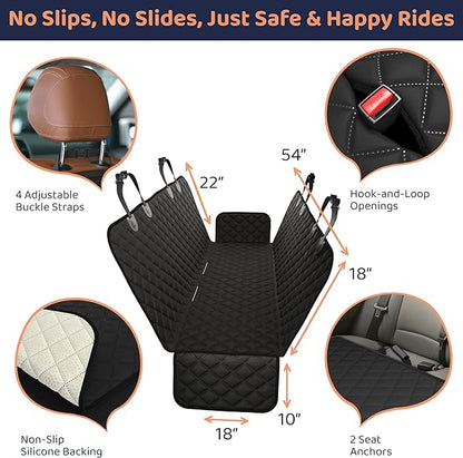 Petloox Dog Car Seat Cover for Back Seat, Waterproof Hammock for Car, SUV & Truck, Non-Slip Backseat Cover for Dogs, Heavy-Duty Dog Hammock Style Seat Protector Pets, Easy to Install & Clean