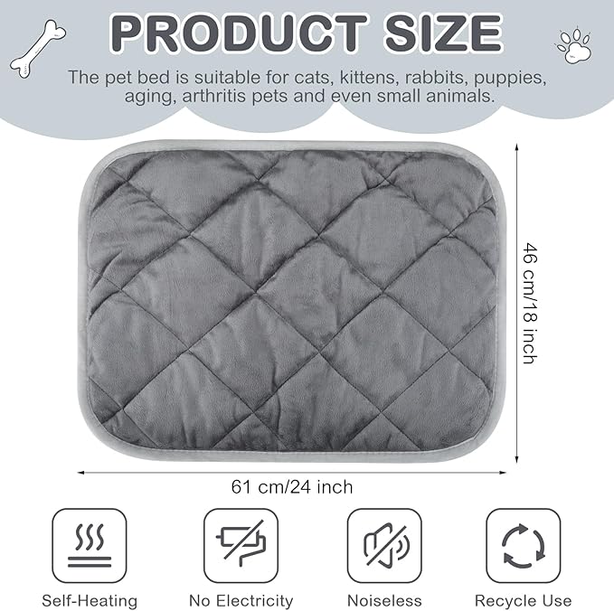 Clysee 8 Pack Self Heating Cat Mat Self Warming Cat Bed Extra Warm Thermal Pet Bed Mat Reflects Body Heat Washable Dog Crate Pad for Indoor Outdoor Pets(Gray,18 x 24 Inch)