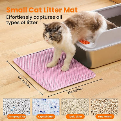 Petinstinct Small Cat Litter Mat, 20x14’’ Double Layer Honeycomb Cat Litter Box Mat, Non Slip Waterproof Urine Proof Litter Trapping Mat for Floor, Kitty Litter Pad, Indoor Pet Supplies, Pink