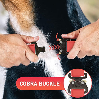 NexaPaw Biothane Dog Collar with Cobra Buckle - Made in USA - QR Code Dog Tag ID Included - Adjustable Heavy Duty Dog Collars for Medium Large Dogs - Waterproof Military Grade Tactical Collar for Dogs