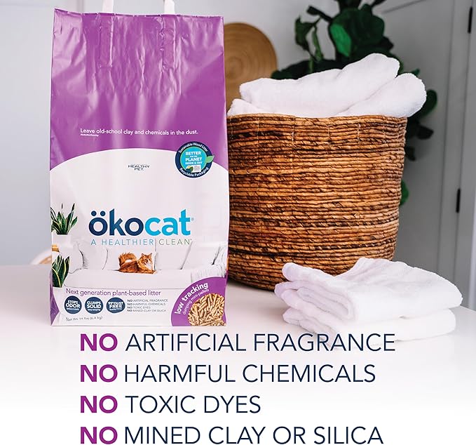 ökocat Less Mess Low Tracking Wood Clumping Cat Litter Mini- Pellets, Unscented, 27.5 pounds XL - Natural Ingredients, Stops Odor, Clumps Solid, 99% Dust Free, Great for Long-Hair Breeds