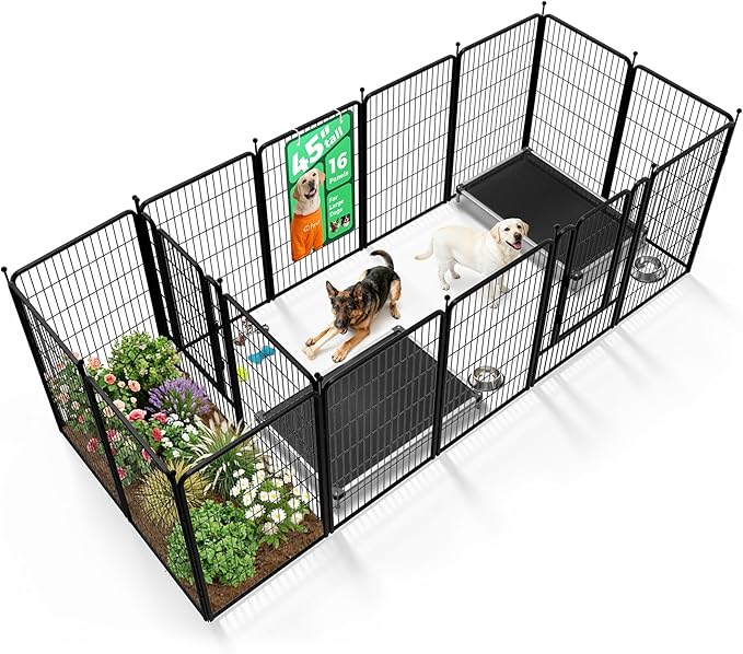 FXW Rollick Unleashed Dog Playpen for Indoor, Yard, RV Camping, 45 inch 16 Panels Dog Pen with Connectors (Pack of 2) for Large Dogs│Patented