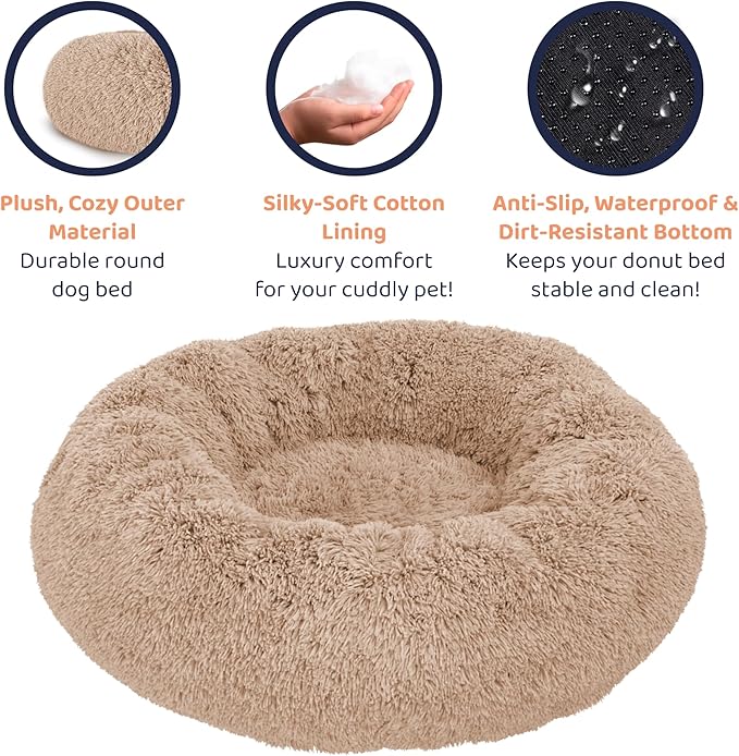 Donut Dog Bed - Premium Comfort for Anxiety Relief - Fluffy & Calming Design with Ultra-Plush Support | Cozy Round Dog Bed with Super Soft Circle Style (Camel, X-Large)