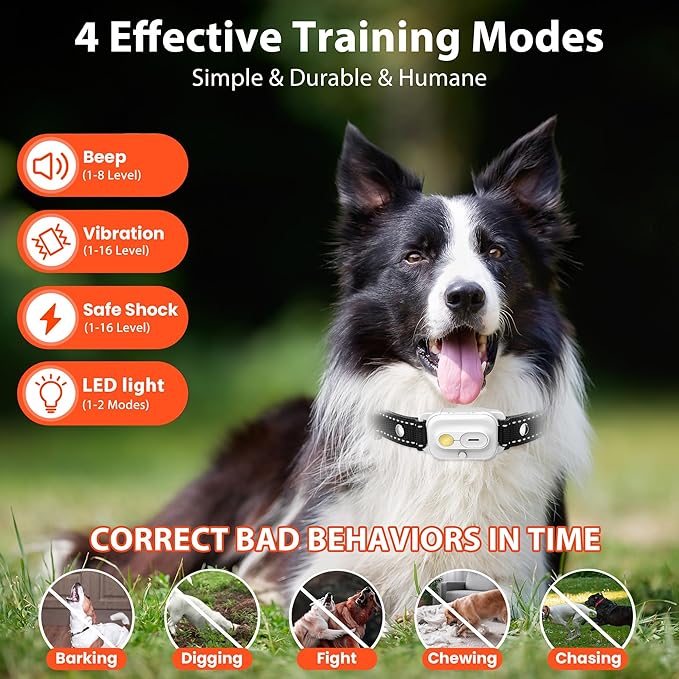 Wissilor Dog Training Collar,Dog Shock Collar with Remote Control, 3300FT and 4 Training Modes Beep,Vibration,Safe Shock,LED Light,IPX7 Waterproof Rechargeable E-Collar for All Breeds (8-150 lbs)