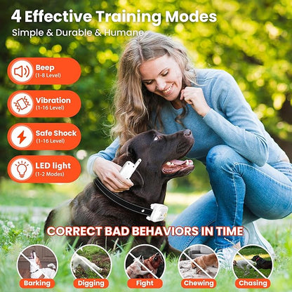 Dog Training Collar,Dog Shock Collar with Remote Control, 3300FT and 4 Training Modes Beep,Vibration,Safe Shock,LED Light,IPX7 Waterproof Rechargeable E-Collar for All Breeds (8-150lbs) - 2 Pack