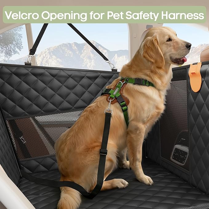 Smatto Dog Car Seat for Large Medium Dogs, Back Seat Extender for Pets with Hard Bottom, Strong Support Waterproof Dog Seat Cover with 3 Mesh Windows for Cars, Trucks and SUVs