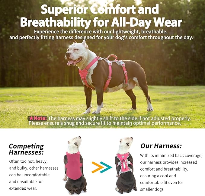 Huntboo Escape Proof Harness, No Slip Dog Harness Escape Proof, Reflective Harness with Handle, Breathable, Durable, Adjustable Vest for Large Dogs Walking, Training, and Running Gear (Rose red, L)