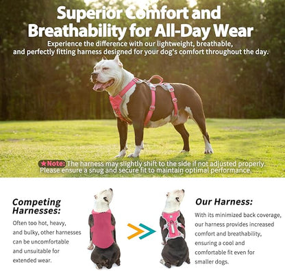 Huntboo Escape Proof Harness, No Slip Dog Harness Escape Proof, Reflective Harness with Handle, Breathable, Durable, Adjustable Vest for Large Dogs Walking, Training, and Running Gear (Rose red, L)